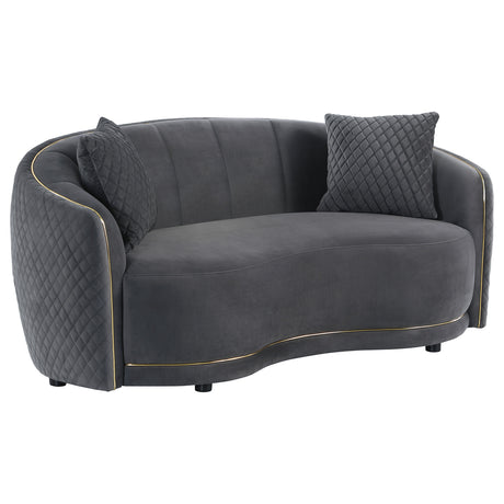 Furniture City Houma - Coaster - Brookside Velvet Upholstered Curved Loveseat Dark Grey - 504845