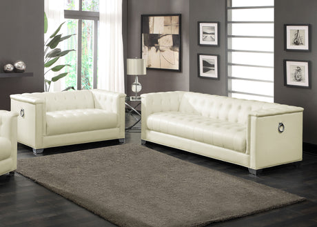 Furniture City Houma - Coaster - Chaviano 2-piece Upholstered Track Arm Sofa Set Pearl White - 505391-S2
