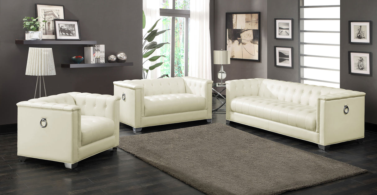 Furniture City Houma - Coaster - Chaviano 3-piece Upholstered Track Arm Sofa Set Pearl White - 505391-S3