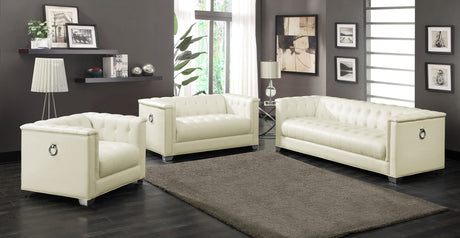 Furniture City Houma - Coaster - Chaviano 3-piece Upholstered Track Arm Sofa Set Pearl White - 505391-S3