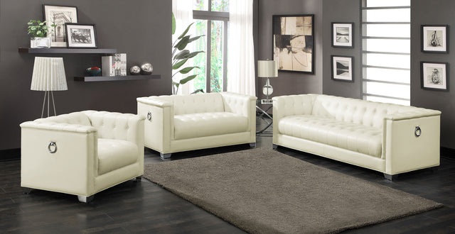 Furniture City Houma - Coaster - Chaviano 3-piece Upholstered Track Arm Sofa Set Pearl White - 505391-S3