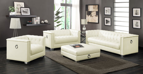 Furniture City Houma - Coaster - Chaviano 4-piece Upholstered Track Arm Sofa Set Pearl White - 505391-S4