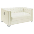 Furniture City Houma - Coaster - Chaviano Upholstered Track Arm Loveseat Pearl White - 505392