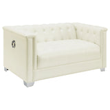 Furniture City Houma - Coaster - Chaviano Upholstered Track Arm Loveseat Pearl White - 505392