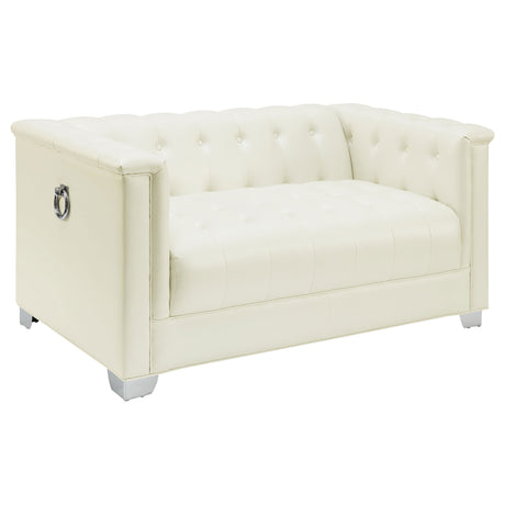 Furniture City Houma - Coaster - Chaviano Upholstered Track Arm Loveseat Pearl White - 505392