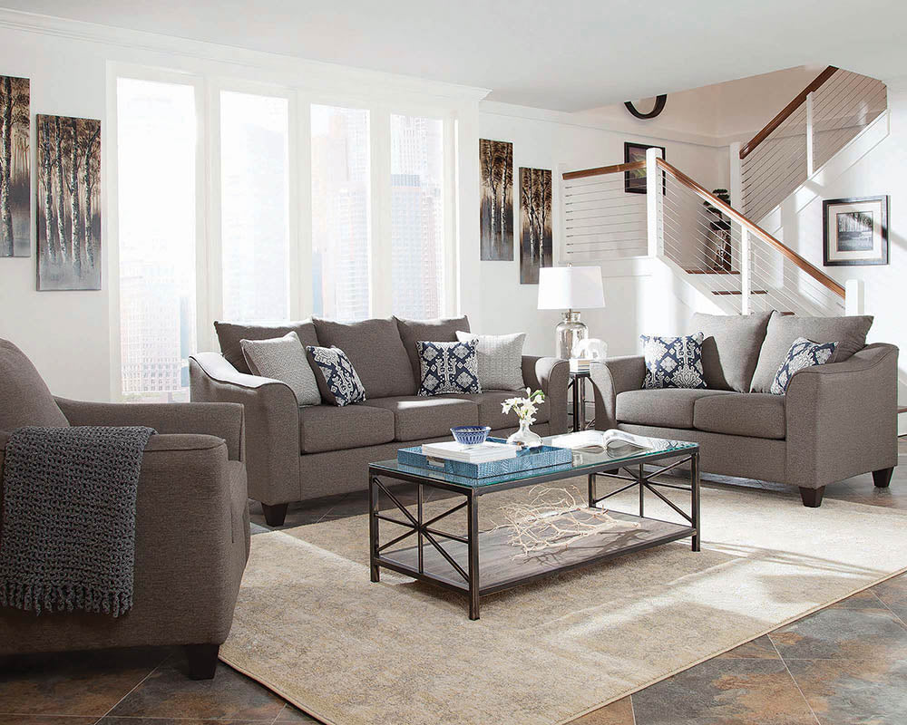 Furniture City Houma - Coaster - Salizar 3-piece Upholstered Flared Arm Sofa Set Grey - 506021-S3