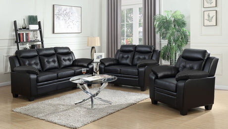 Furniture City Houma - Coaster - Finley 3-piece Upholstered Padded Arm Tufted Sofa Set Black - 506551-S3