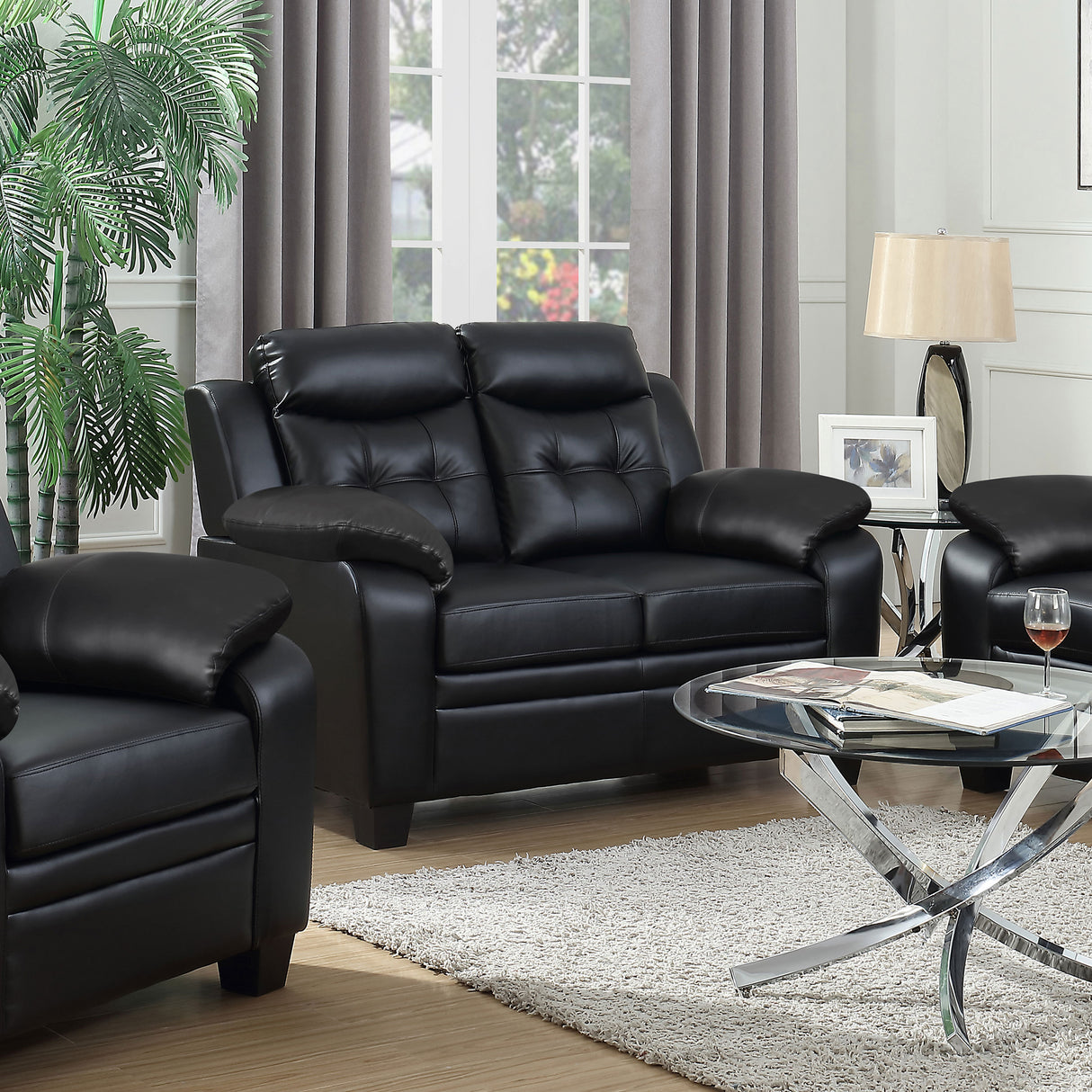 Furniture City Houma - Coaster - Finley Upholstered Padded Arm Tufted Loveseat Black - 506552