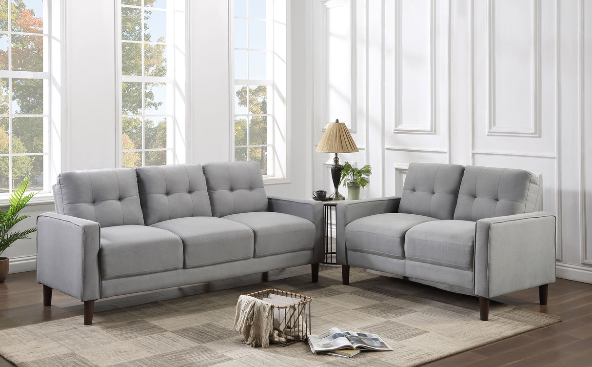 Furniture City Houma - Coaster - Bowen 2-piece Upholstered Track Arm Tufted Sofa Set Grey - 506781-S2