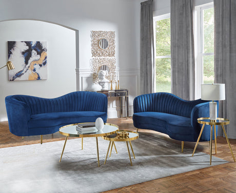 Furniture City Houma - Coaster - Sophia 2-piece Upholstered Channel Tufted Sofa Set Blue - 506861-S2