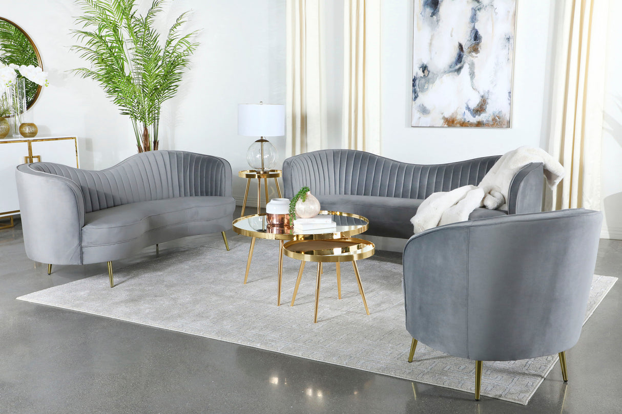 Furniture City Houma - Coaster - Sophia 3-piece Upholstered Channel Tufted Sofa Set Grey - 506864-S3