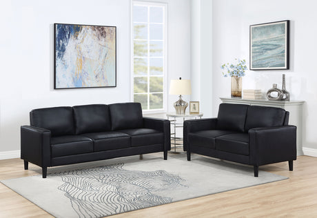 Furniture City Houma - Coaster - Ruth 2-piece Upholstered Track Arm Sofa Set Black - 508361-S2