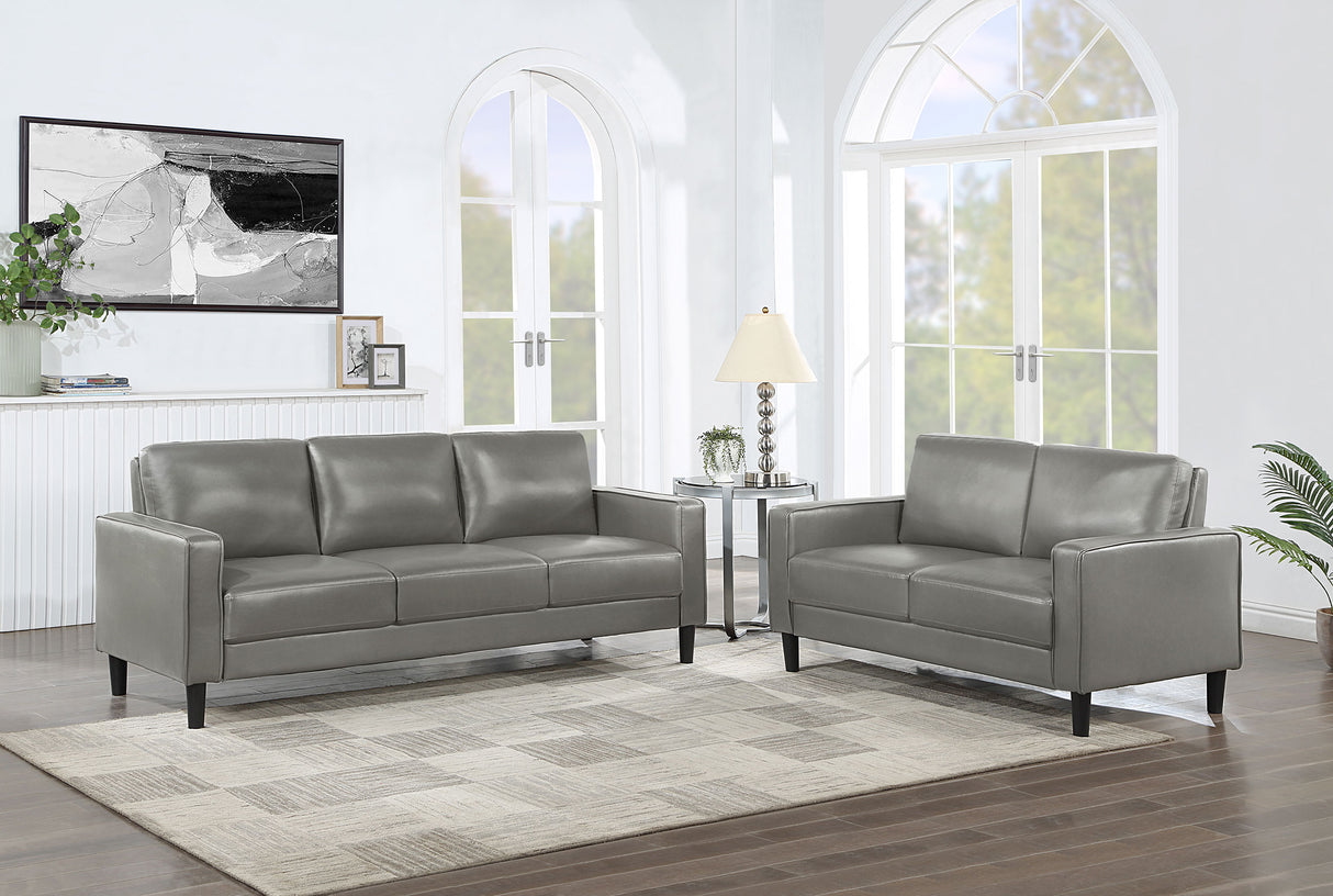 Furniture City Houma - Coaster - Ruth 2-piece Upholstered Track Arm Sofa Set Grey - 508365-S2