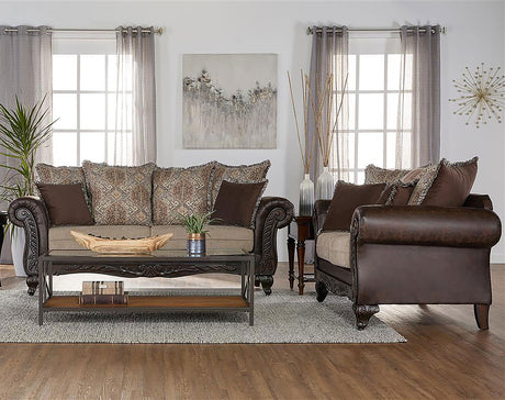 Furniture City Houma - Coaster - Elmbrook 2-piece Upholstered Rolled Arm Sofa Set Brown - 508571-S2