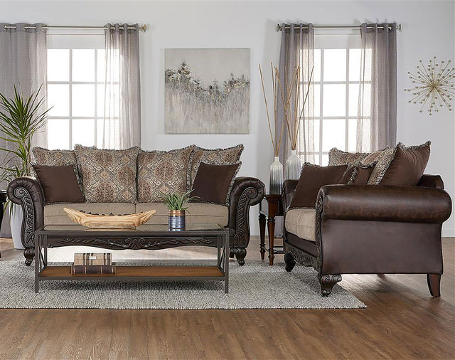 Furniture City Houma - Coaster - Elmbrook 2-piece Upholstered Rolled Arm Sofa Set Brown - 508571-S2