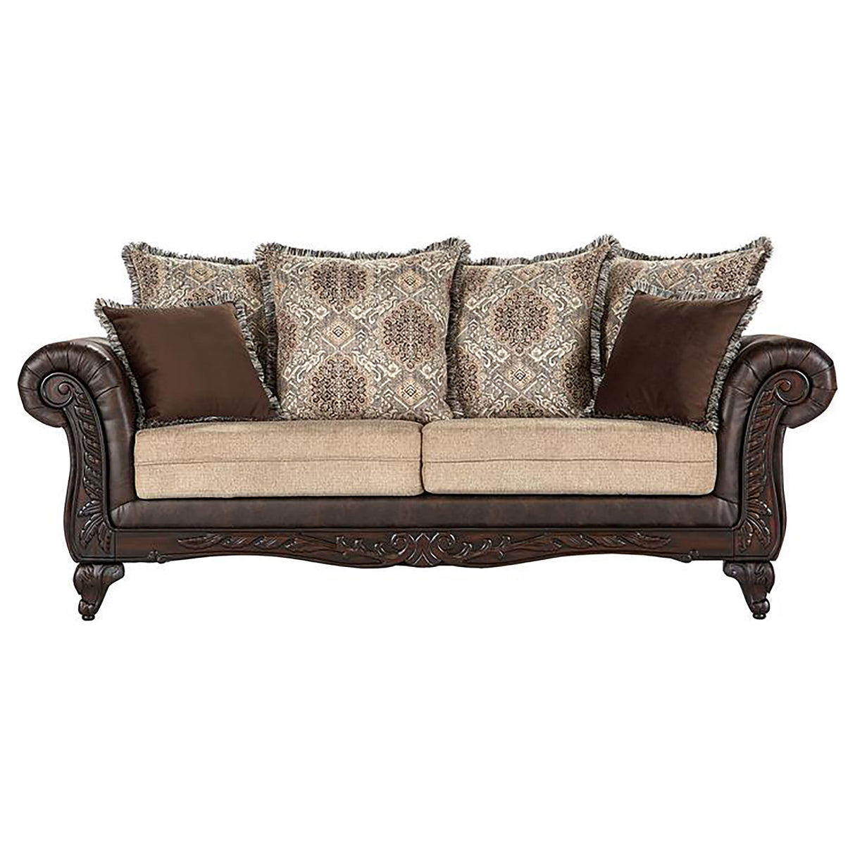 Furniture City Houma - Coaster - Elmbrook Upholstered Rolled Arm Sofa Brown - 508571