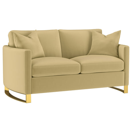 Furniture City Houma - Coaster - Corliss Upholstered Curved Track Arm Loveseat Camel - 508825