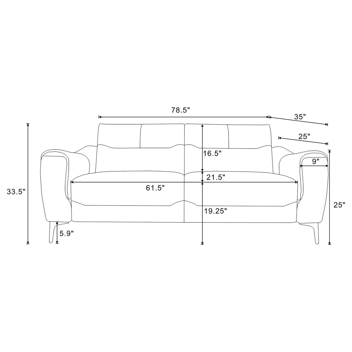 Nolan Upholstered Sloped Track Arm Sofa Charcoal
