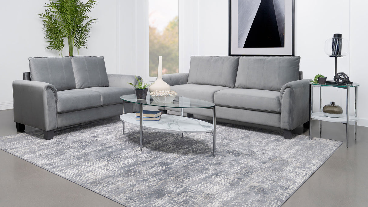 Furniture City Houma - Coaster - Davis 2-piece Upholstered Rolled Arm Sofa Grey - 509634-S2