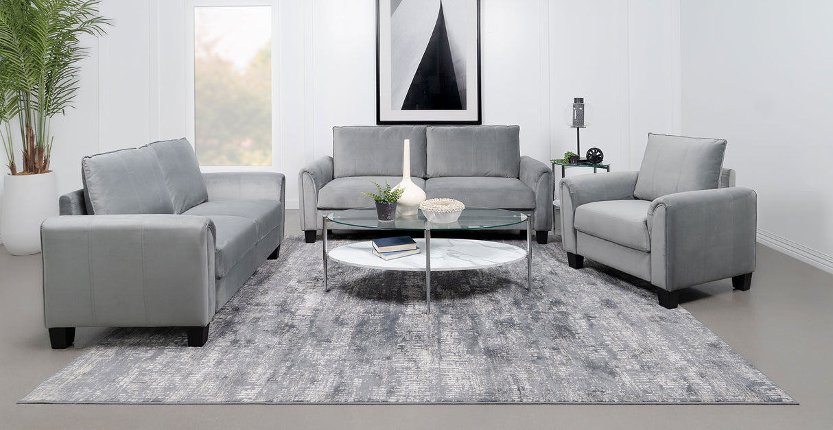 Furniture City Houma - Coaster - Davis 3-piece Upholstered Rolled Arm Sofa Grey - 509634-S3