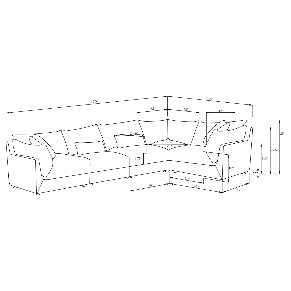Sasha 5-piece Upholstered Modular Sectional Barely Black