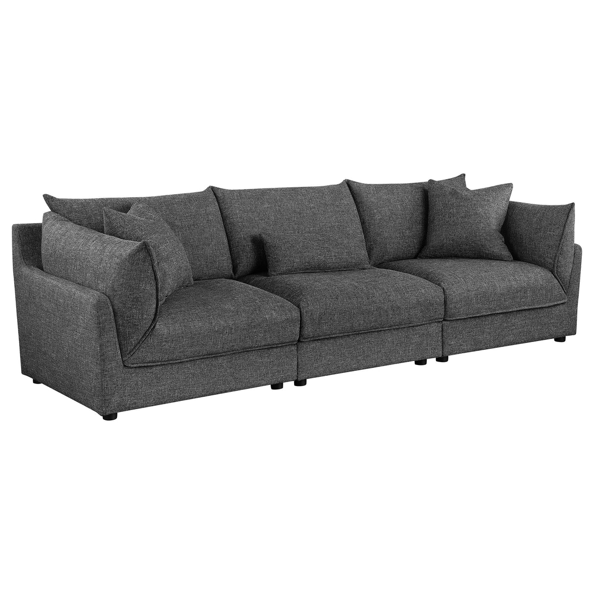 Furniture City Houma - Coaster - Sasha 3-Piece Upholstered Sofa Barely Black - 551681-SETB