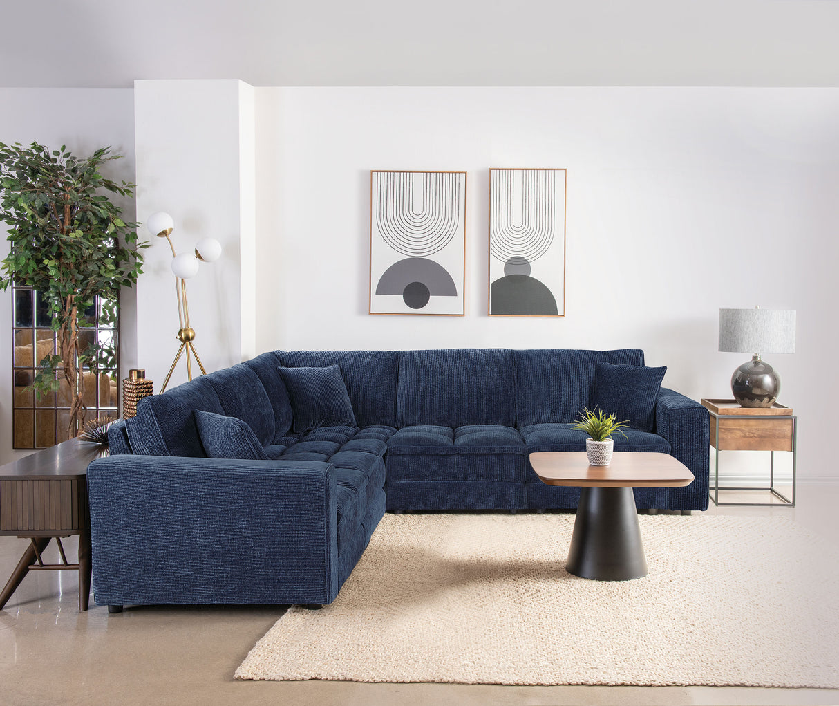 Furniture City Houma - Coaster - Atlantic 5-piece Upholstered Modular Sectional Sofa Blue - 551821-SETB