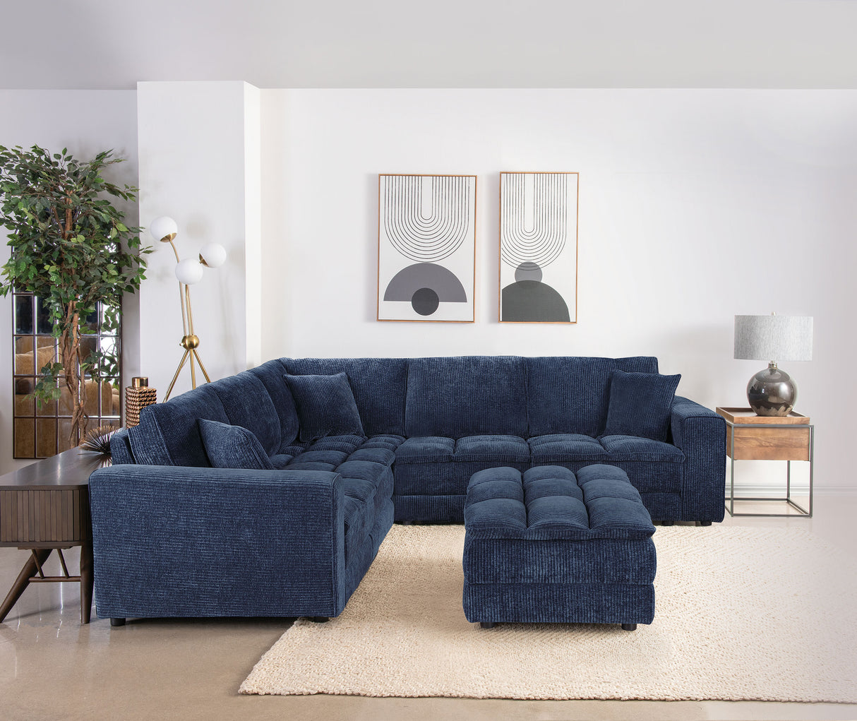 Furniture City Houma - Coaster - Atlantic 6-piece Upholstered Modular Sectional Sofa Blue - 551821-SET