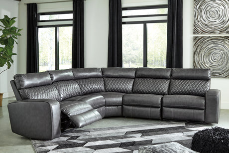 Furniture City Houma - Ashley Furniture - Samperstone 5-Piece Power Reclining Sectional - 5-Piece Power Reclining Sectional / Gray - 55203S1
