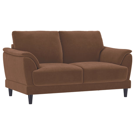 Furniture City Houma - Coaster - Selma Velvet Upholstered Crescent Arm Loveseat Rust - 552102