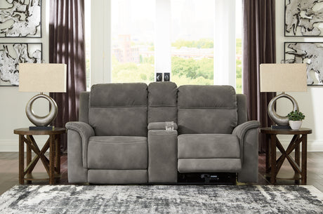 Furniture City Houma - Ashley Furniture - Next-Gen DuraPella Power Reclining Loveseat with Console - PWR REC Loveseat/CON/ADJ HDRST / Slate - 5930118
