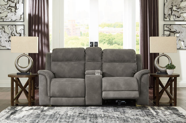 Furniture City Houma - Ashley Furniture - Next-Gen DuraPella Power Reclining Loveseat with Console - PWR REC Loveseat/CON/ADJ HDRST / Slate - 5930118