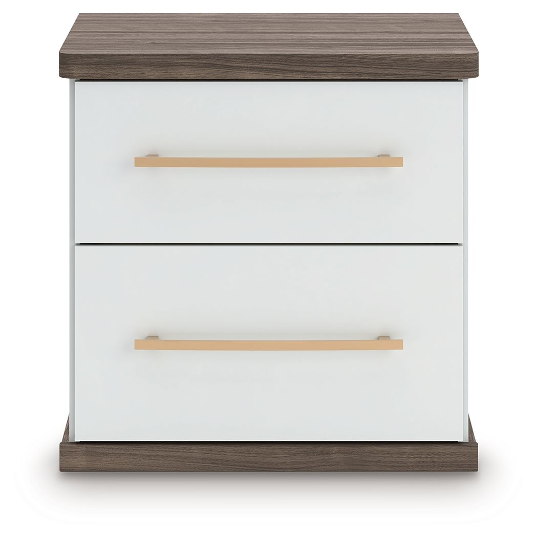 Kendanport - Two Drawer Night Stand - Brown / White
