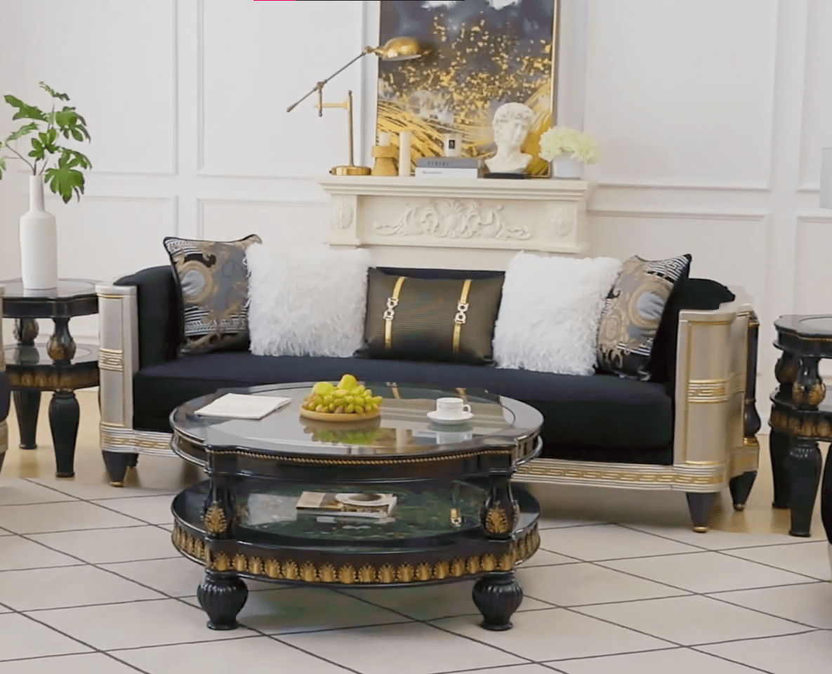 HD-9042 - Sofa - Silver / Black / Gold
