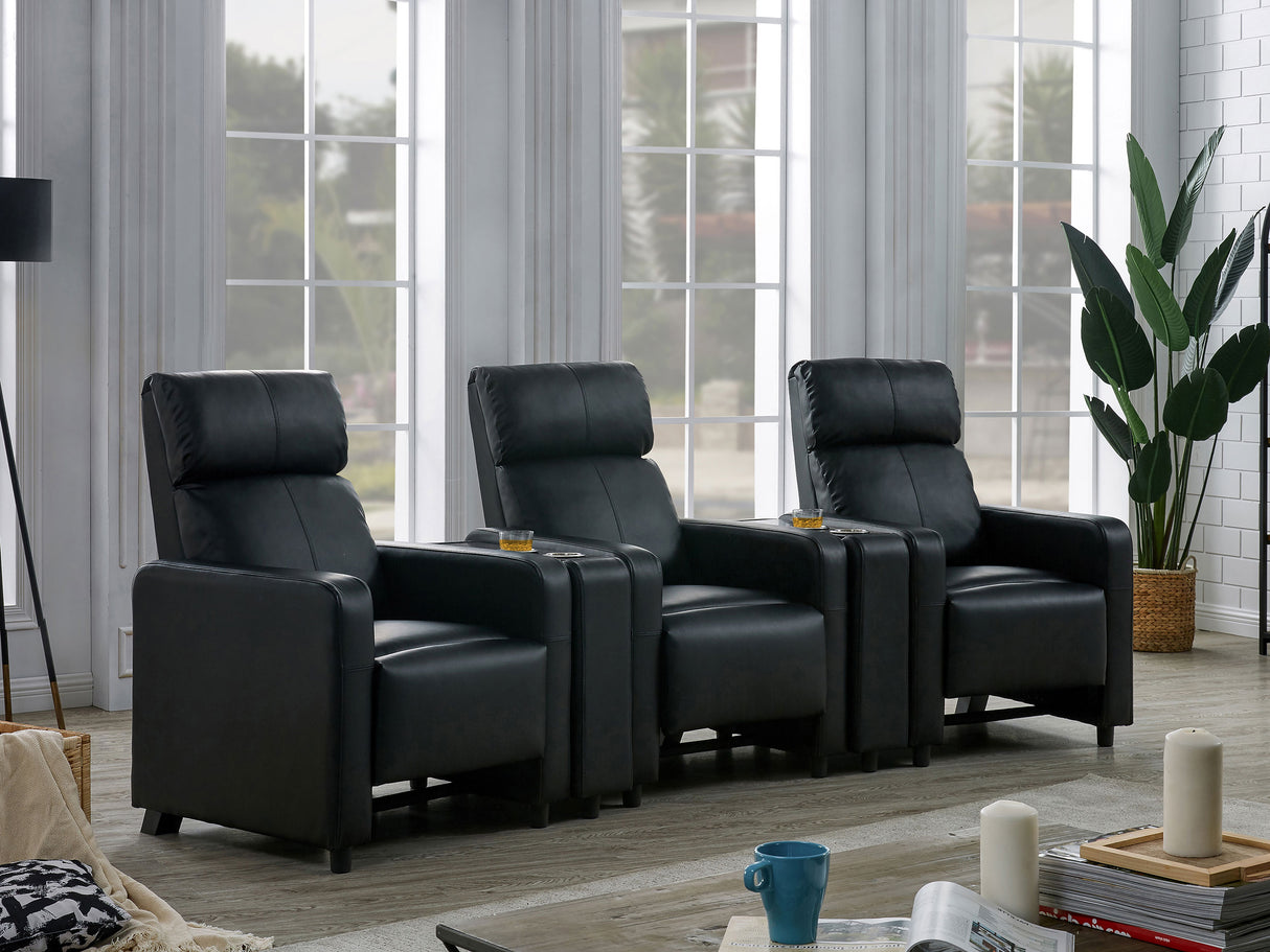 Furniture City Houma - Coaster - Toohey Upholstered Tufted Recliner Living Room Set Black - 600181-S3A