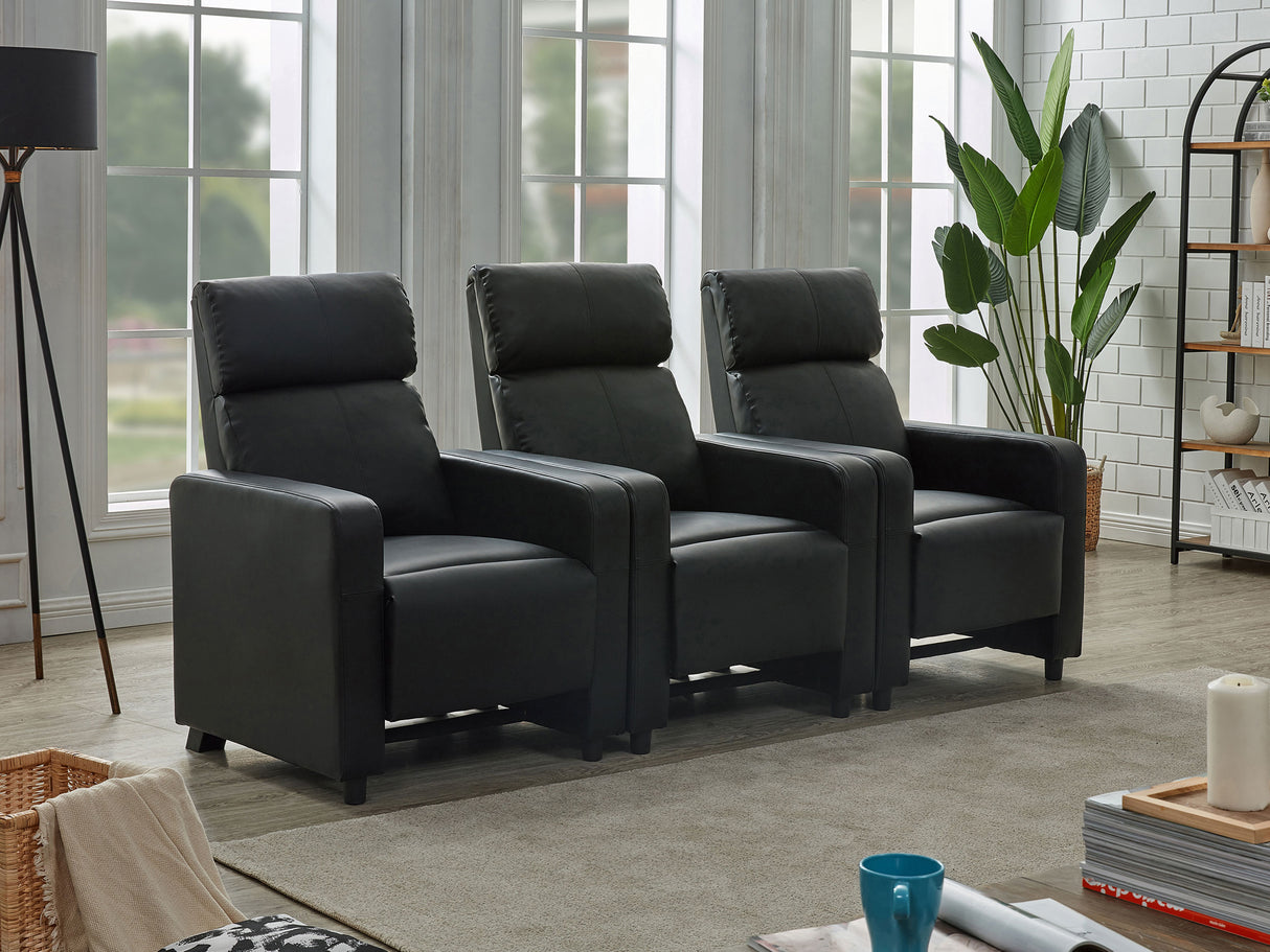 Furniture City Houma - Coaster - Toohey Upholstered Tufted Recliner Living Room Set Black - 600181-S3B