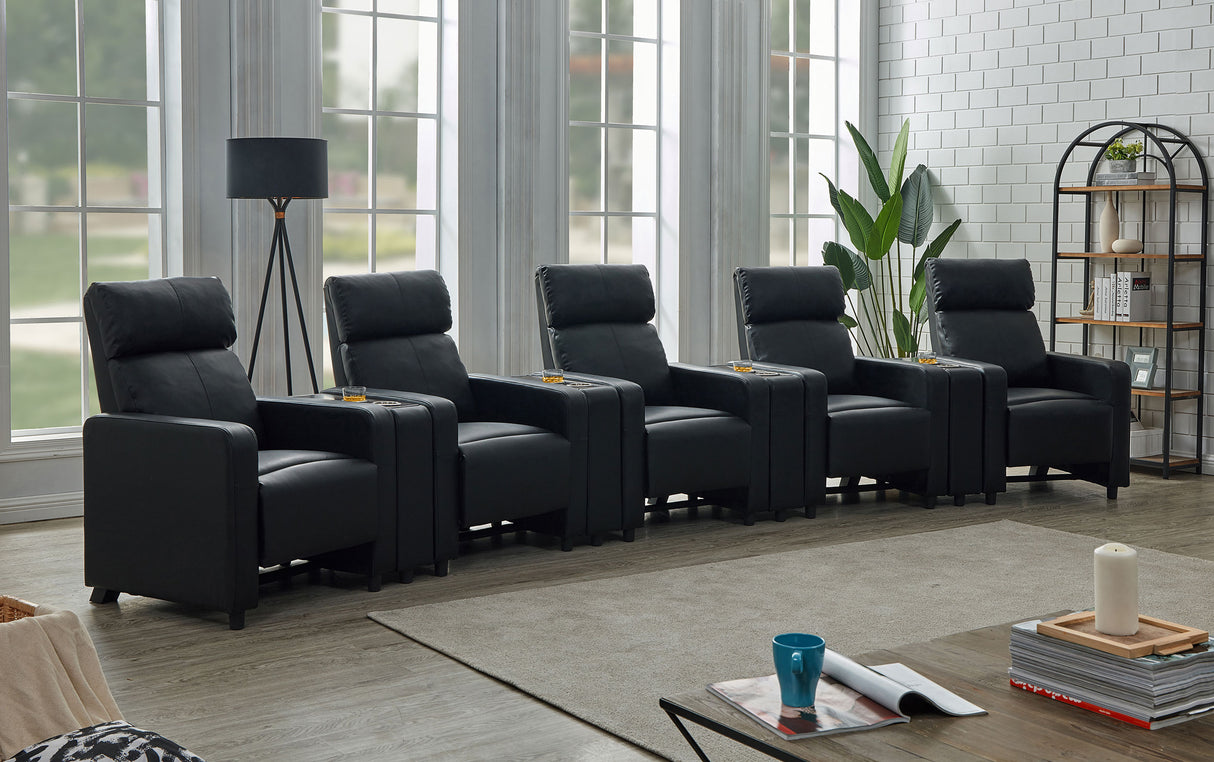 Furniture City Houma - Coaster - Toohey Upholstered Tufted Recliner Living Room Set Black - 600181-S5A