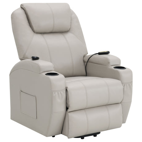 Furniture City Houma - Coaster - Sanger Upholstered Power Lift Massage Recliner Champagne - 600497P