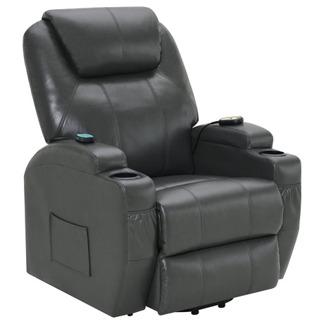 Furniture City Houma - Coaster - Sanger Upholstered Power Lift Massage Recliner Charcoal Grey - 600498P