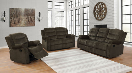 Furniture City Houma - Coaster - Rodman 3-piece Upholstered Reclining Sofa Set Olive Brown - 601881-S3