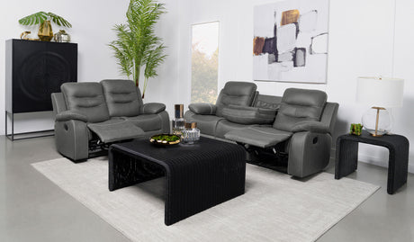 Furniture City Houma - Coaster - Nova 2-piece Upholstered Padded Arm Sofa Set Dark Grey - 602531-S2