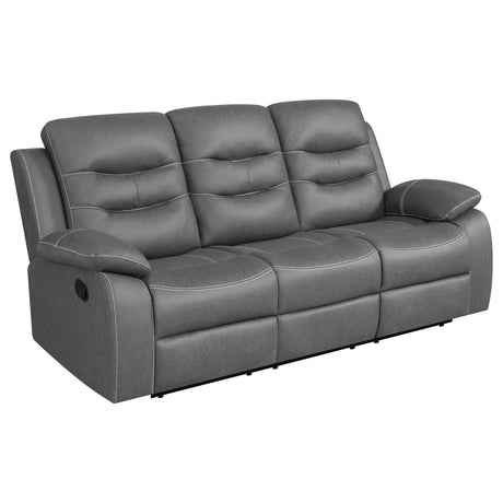 Furniture City Houma - Coaster - Nova Upholstered Padded Arm Reclining Sofa Dark Grey - 602531