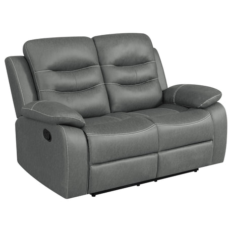 Furniture City Houma - Coaster - Nova Upholstered Padded Arm Reclining Loveseat Dark Grey - 602532