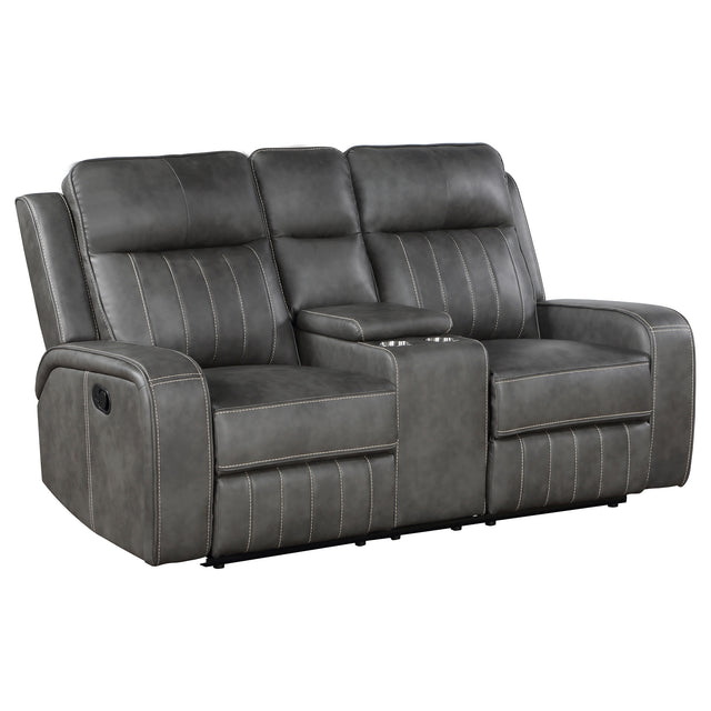 Furniture City Houma - Coaster - Raelynn Upholstered Track Arm Motion Loveseat Grey - 603192