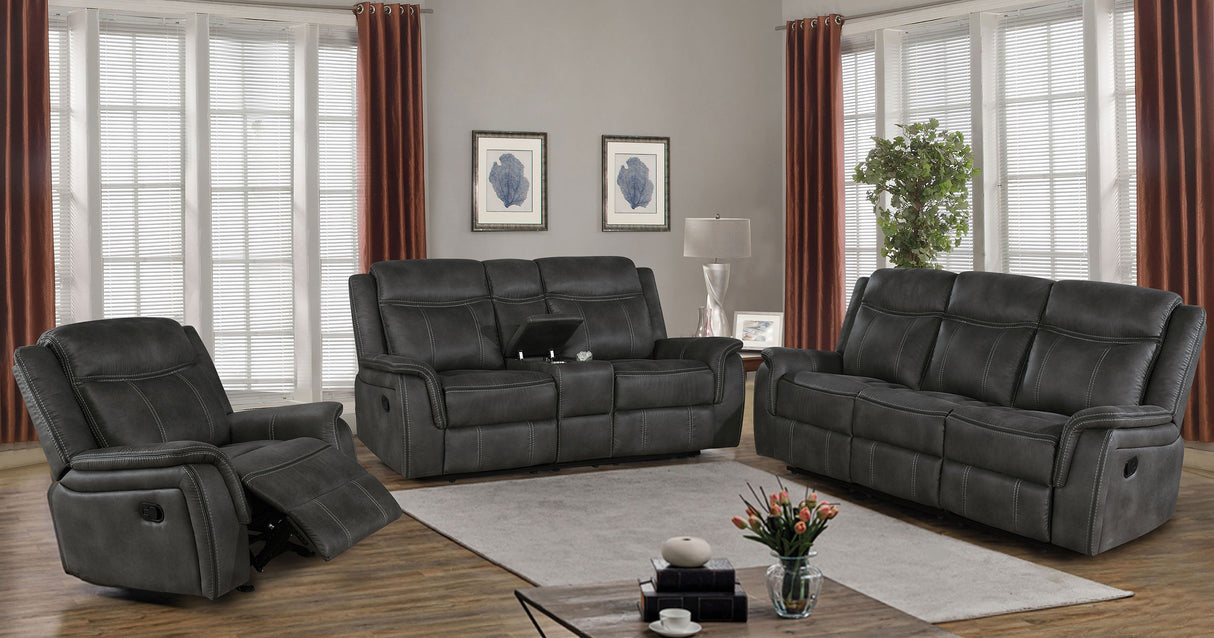 Furniture City Houma - Coaster - Lawrence 3-piece Upholstered Reclining Sofa Set Charcoal - 603504-S3
