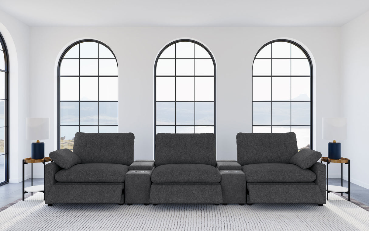 Collins 5-piece Power Reclining Home Theater Seating Dark Grey