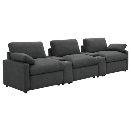 Furniture City Houma - Coaster - Collins 5-piece Power Reclining Home Theater Seating Dark Grey - 609531PT