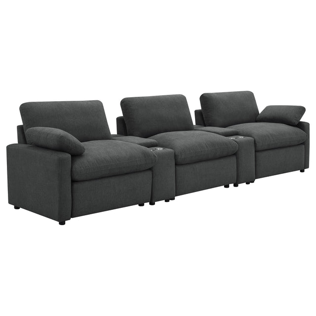 Furniture City Houma - Coaster - Collins 5-piece Power Reclining Home Theater Seating Dark Grey - 609531PT