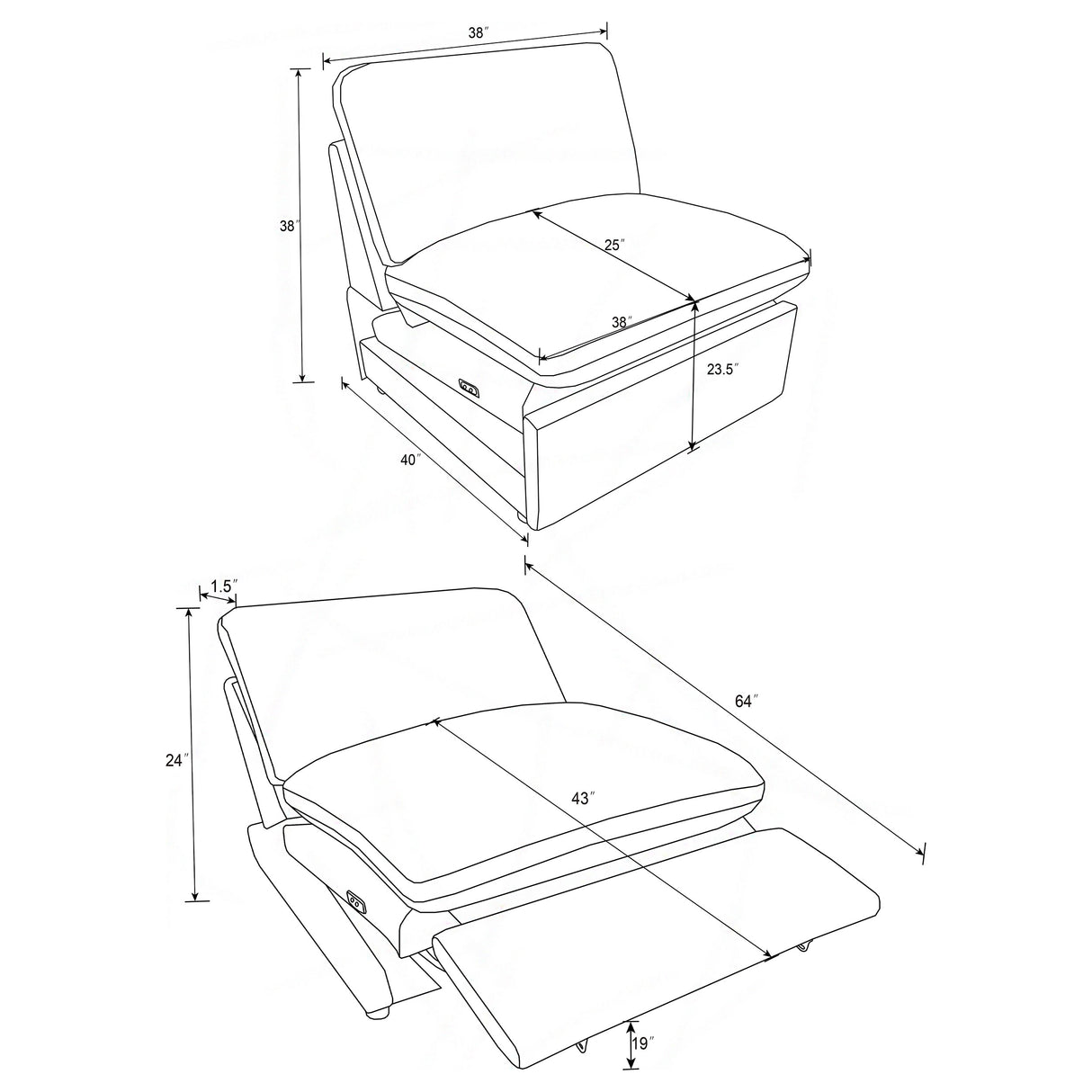 Collins Modular Power Armless Recliner Grey