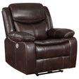 Furniture City Houma - Coaster - Sycamore Upholstered Power Recliner Chair Dark Brown - 610193P